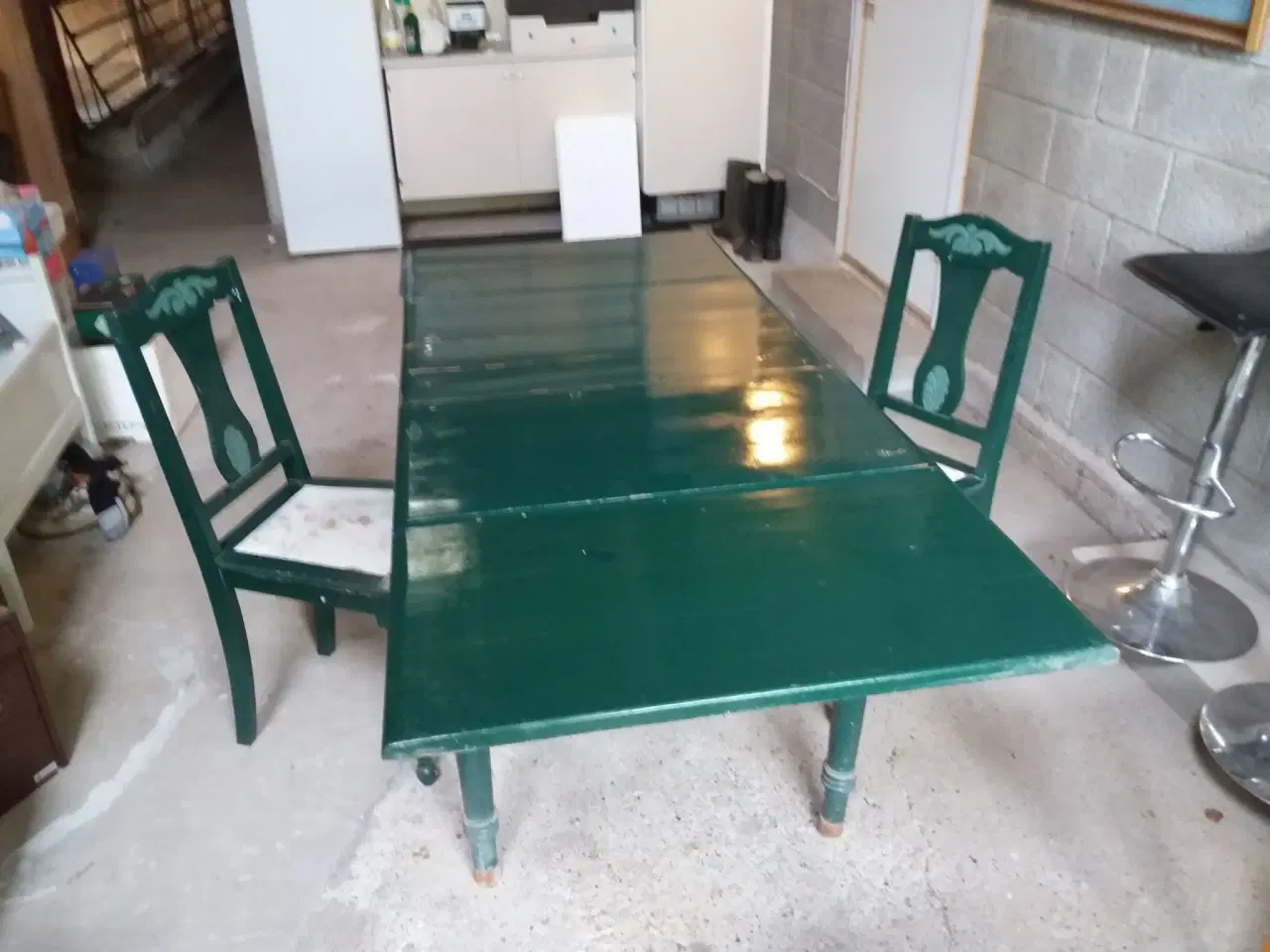 Billede 1 - 3 stole og bord med tillægsplader