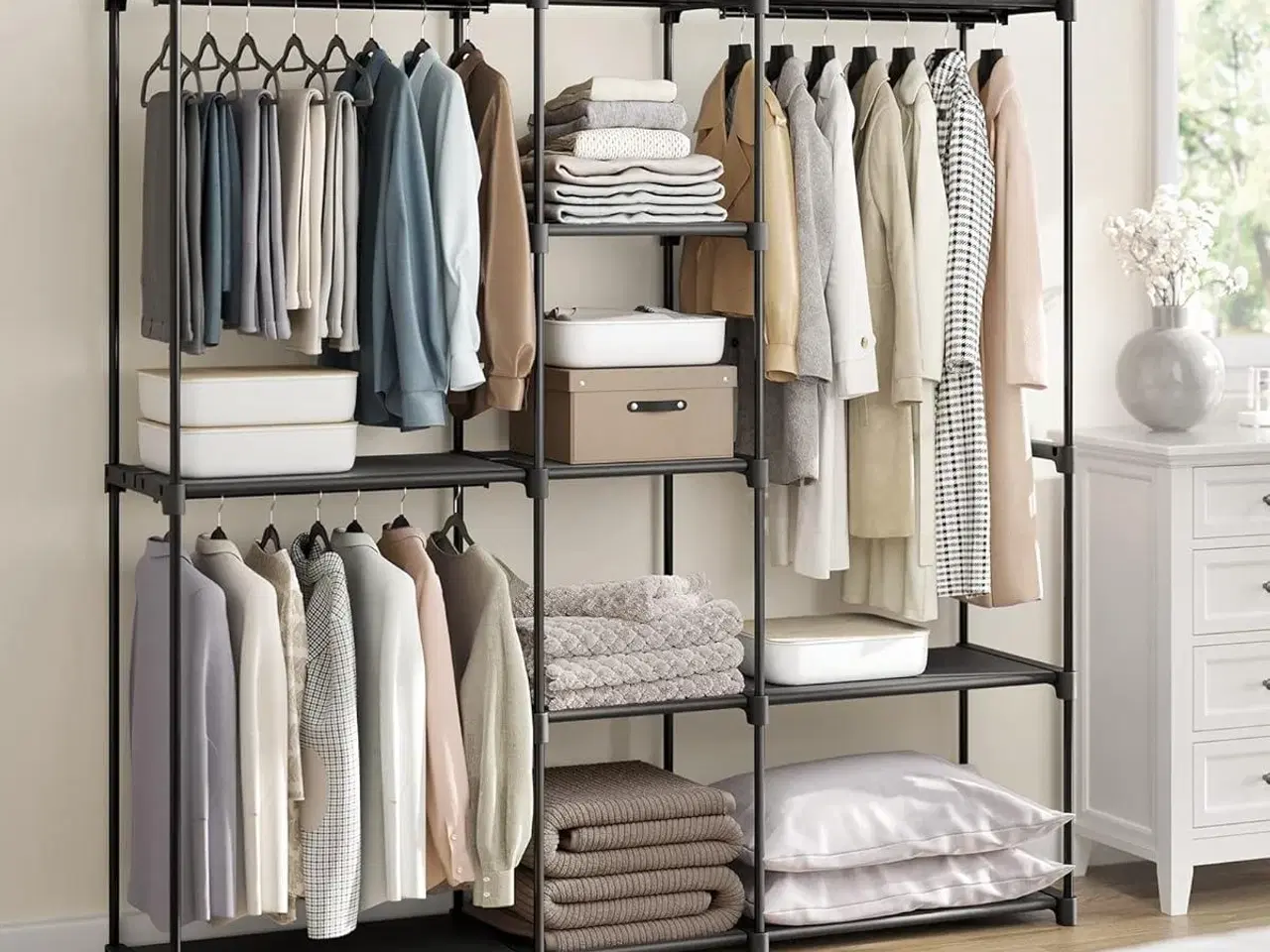 Billede 7 - Åben garderobe – SONGMICS tøjstativ med hylder og bøjlestænger, 43 × 182 × 182 cm, sort