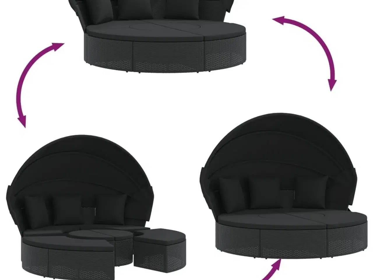 Billede 6 - Udendørs loungeseng med tag og hynder polyrattan sort