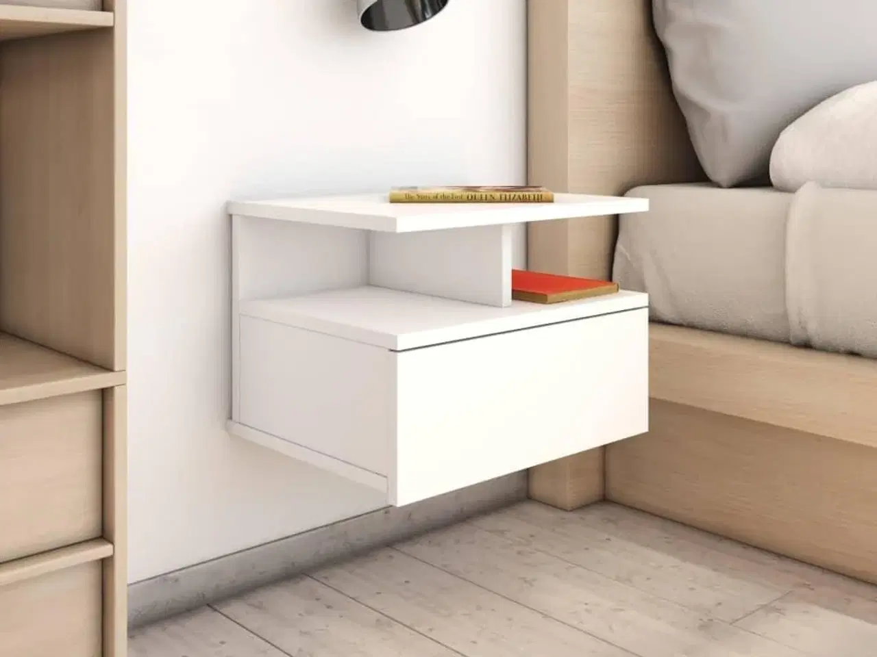 Billede 1 - Svævende natborde 2 stk. 40 x 31 x 27 cm konstrueret træ hvid