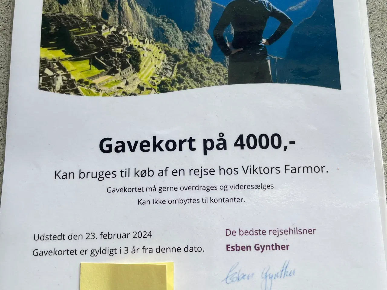 Billede 1 - Rejsegavekort til Viktors Farmor værdi 4000