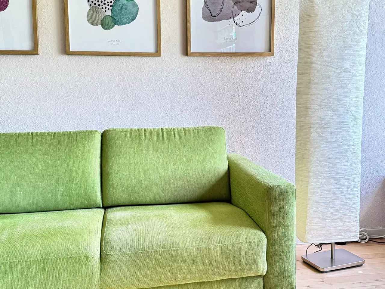 Billede 3 - Tre personers limegrøn sofa med chaiselong