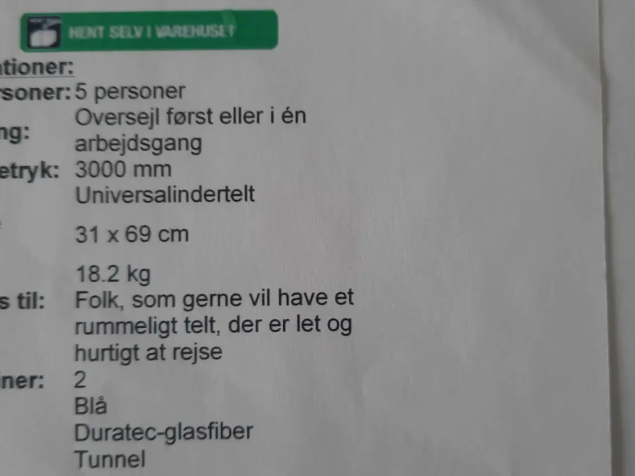 Billede 9 - Telt til 5 personer