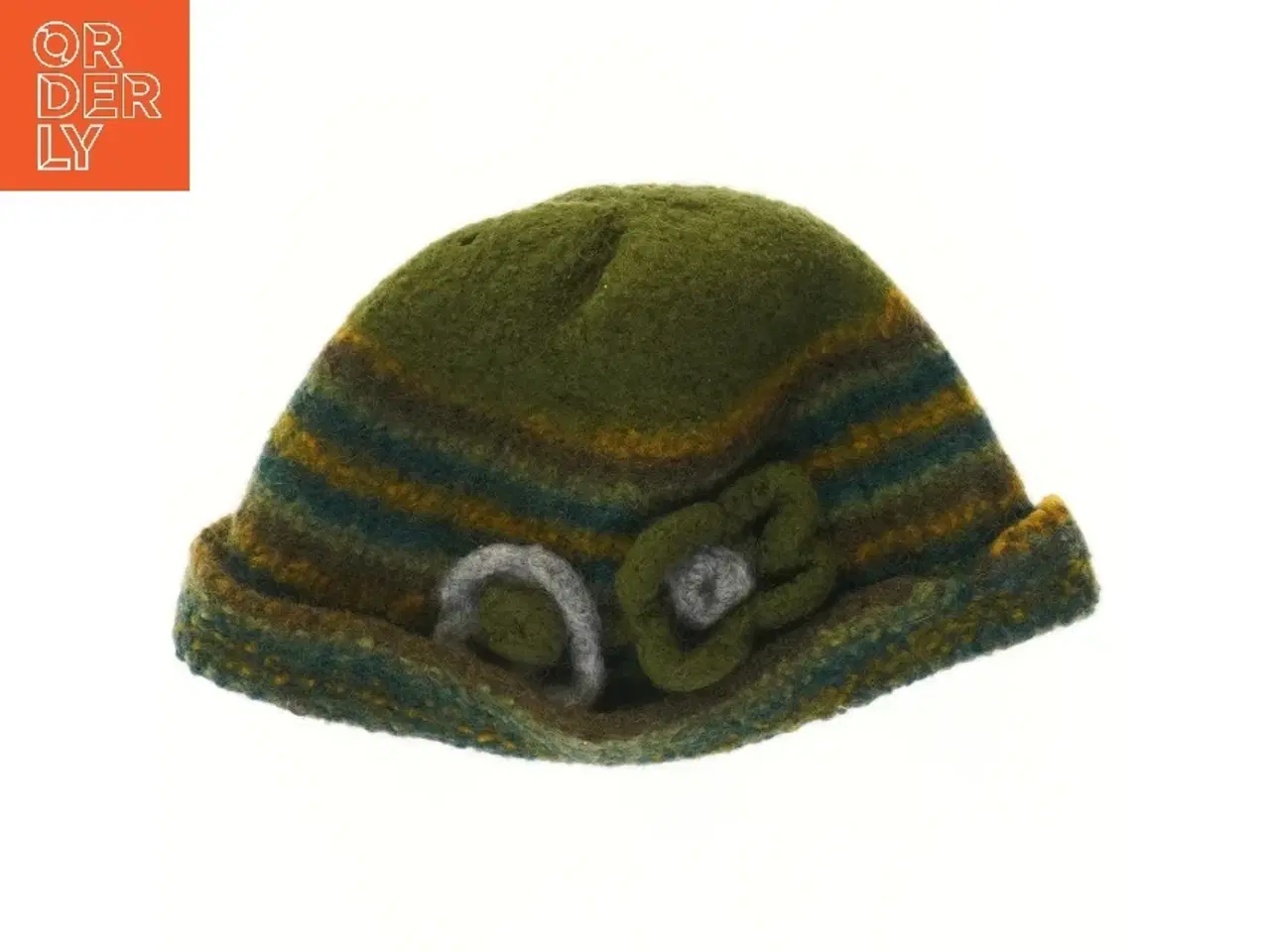 Billede 1 - Uldhat med blomsterdetalje (str. Ø 28 cm)