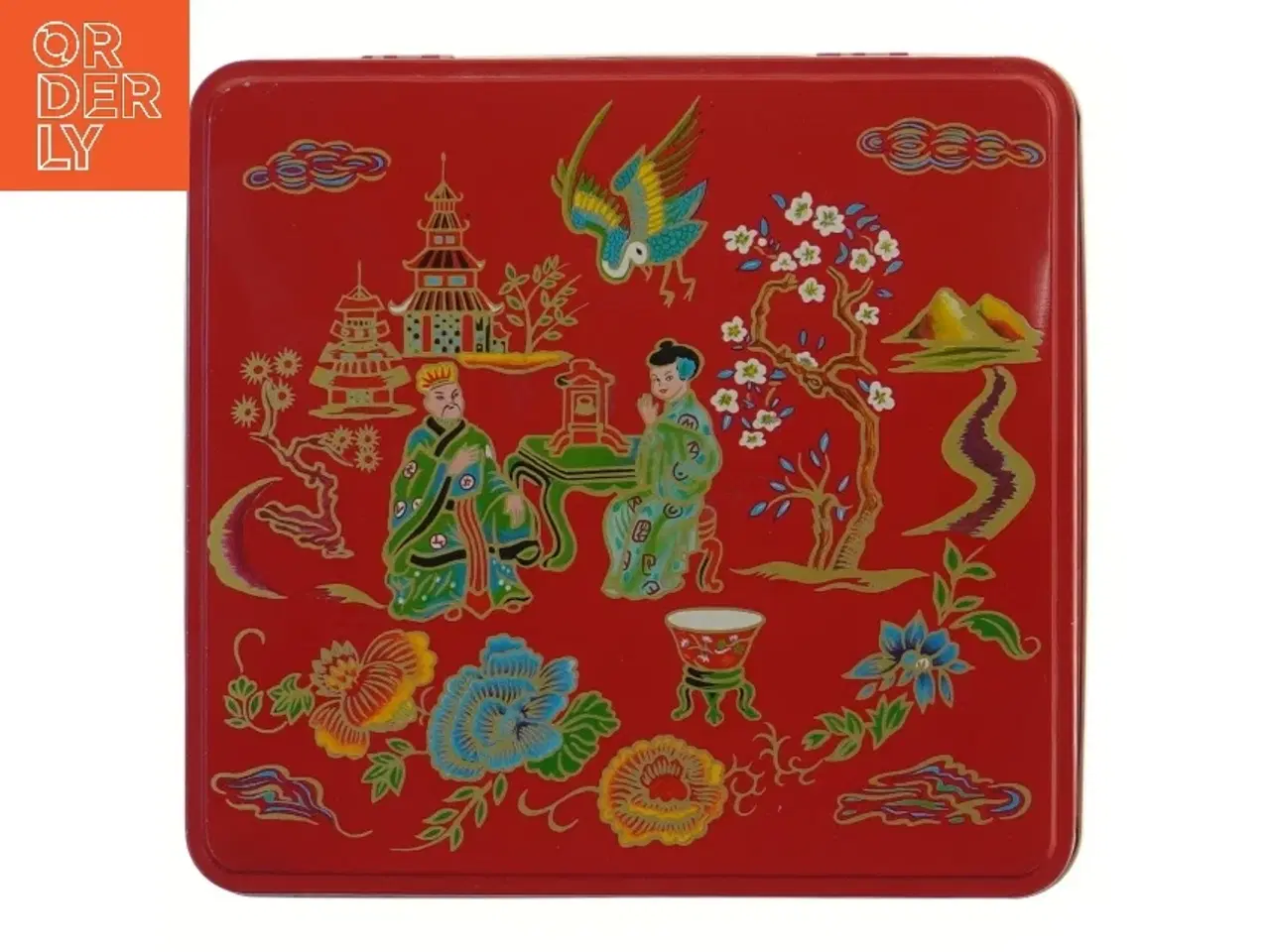 Billede 1 - Dekoreret metalæske (str. 23,5x22x6,5 cm)