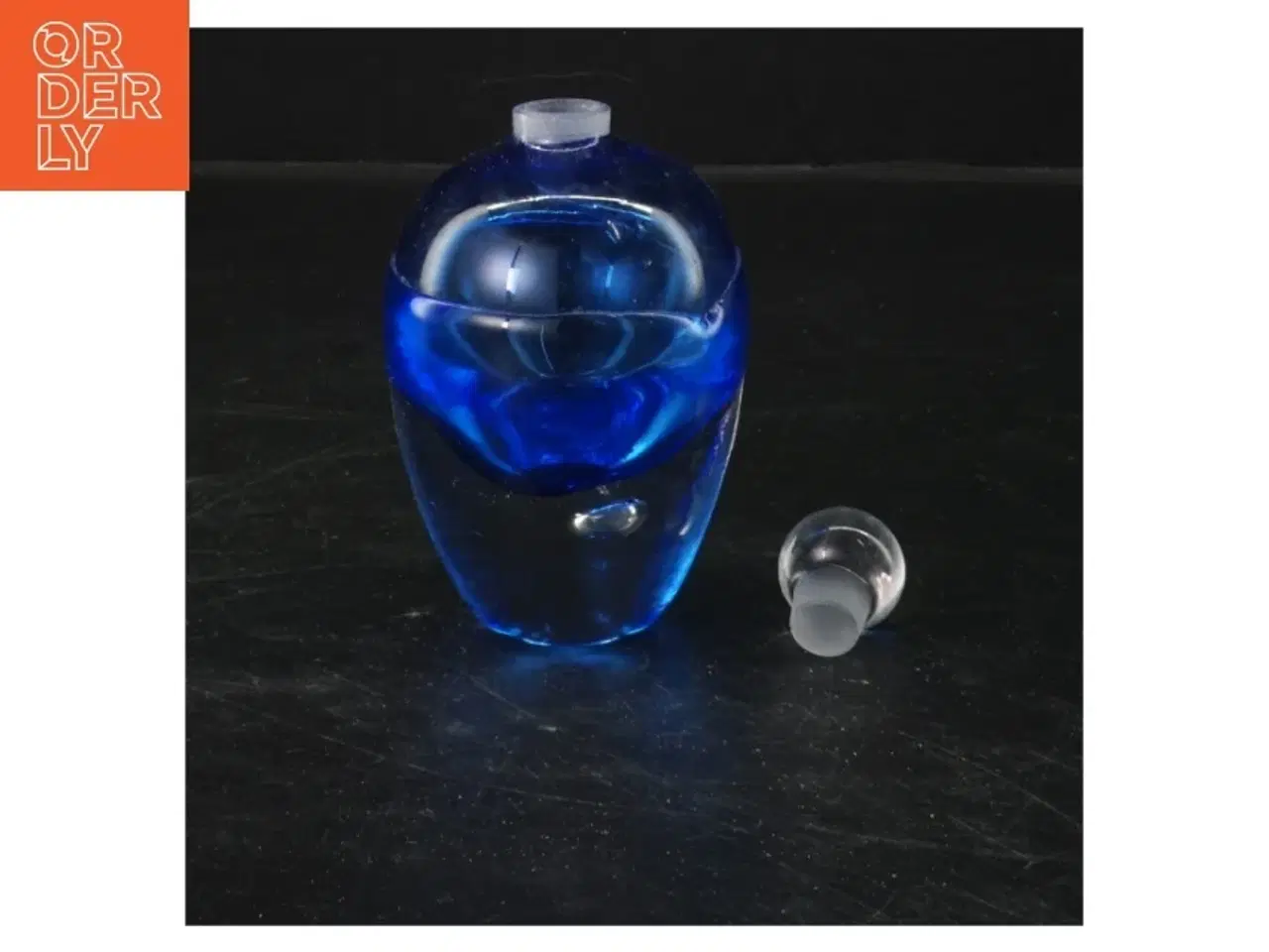 Billede 2 - Blå glasflaske med prop (str. 11x6 cm)