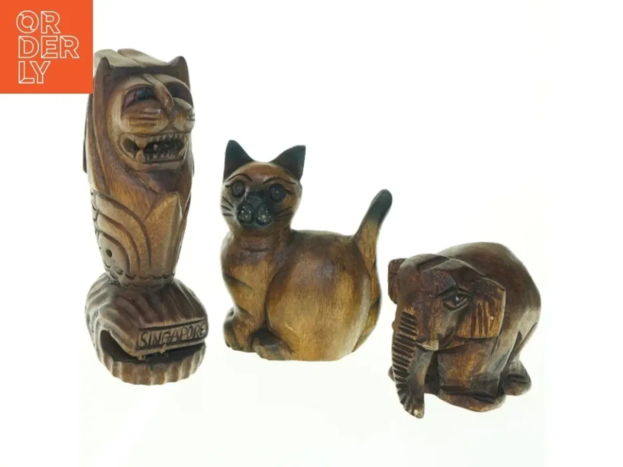 Billede 1 - Træ udskårne dyrefigurer (str. 11 x 9 cm. og, 15 x 11 cm. og 21 x 9 cm)