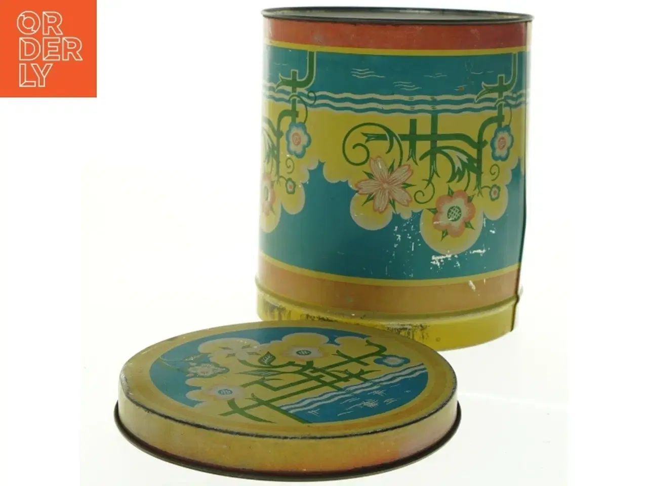 Billede 3 - Vintage kagedåse med blomstermotiv (str. Diameter, 19 cm h 21,5 cm)