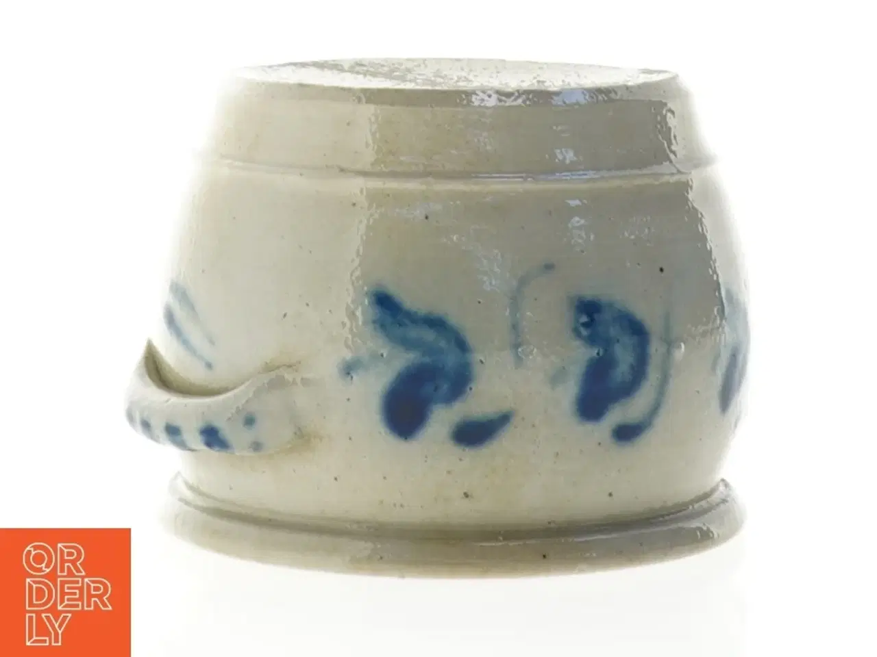 Billede 2 - Keramik krukke med blå detaljer (str. 12 x 8 cm)