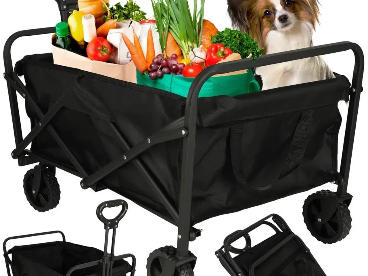 Billede 2 - Sammenklappelig transportvogn 100 l – 360° forhjul og teleskophåndtag, sort