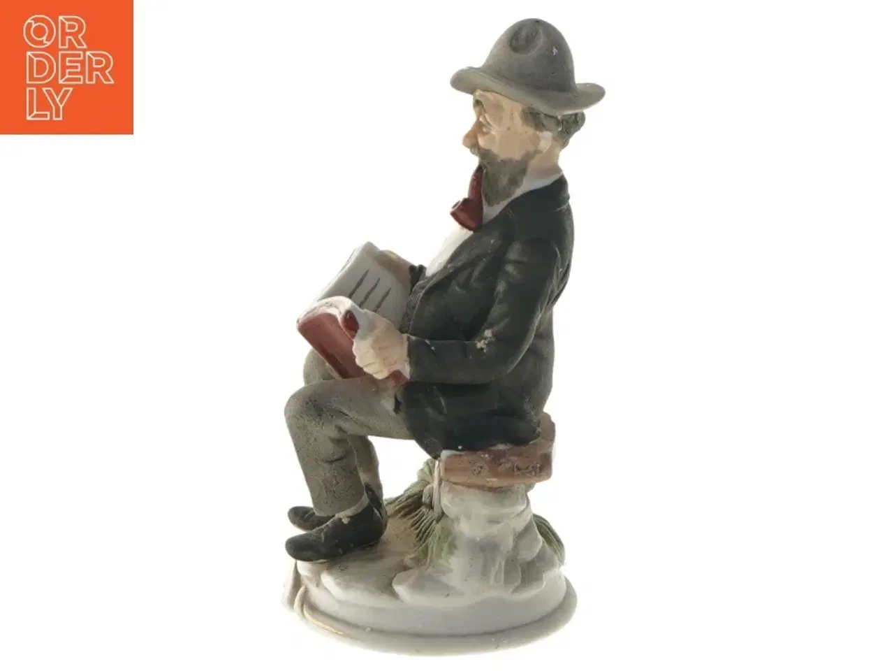 Billede 5 - Porcelænsfigur af læsende mand fra Kjellerup (str. 17 cm)