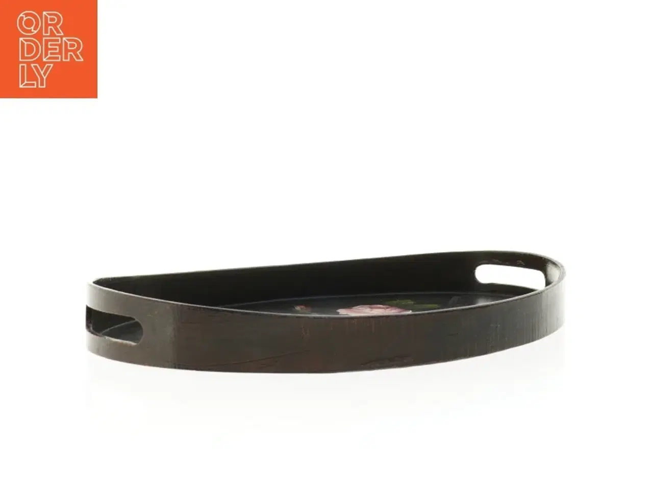 Billede 4 - Oval træbakke med blomstermotiv (str. 41,5 x 27 x 4,5 cm)