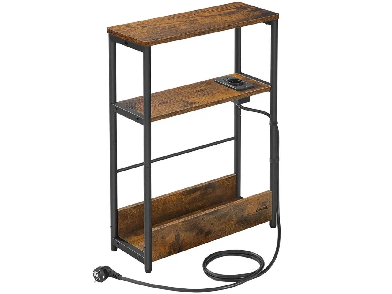 Billede 1 - Sidebord med strømudtag slim 3-etagers, tidløst rustikt brun/sort