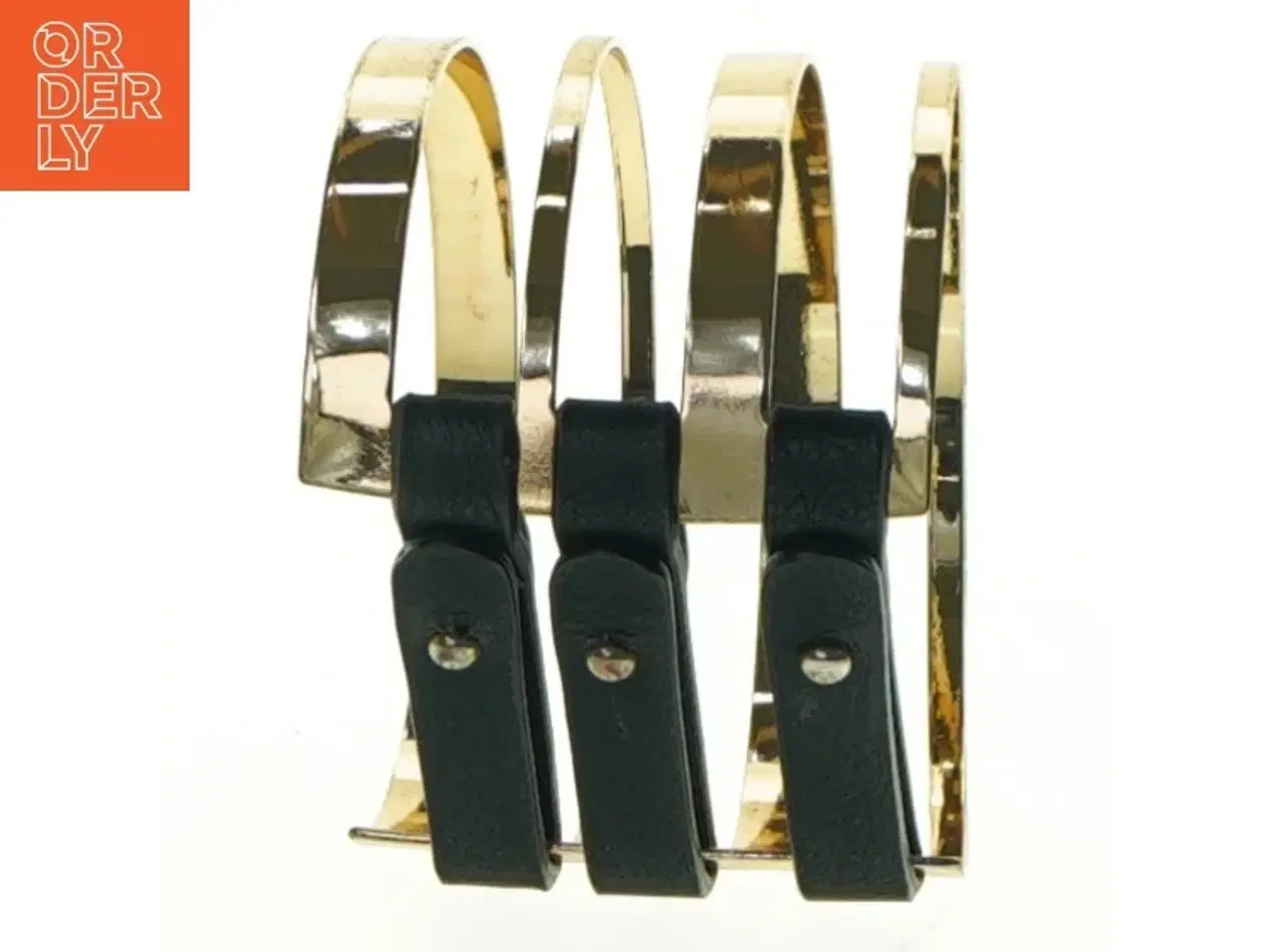 Billede 6 - Gyldent armbånd med sort læder (str. Ø6,5 x, 5 cm )