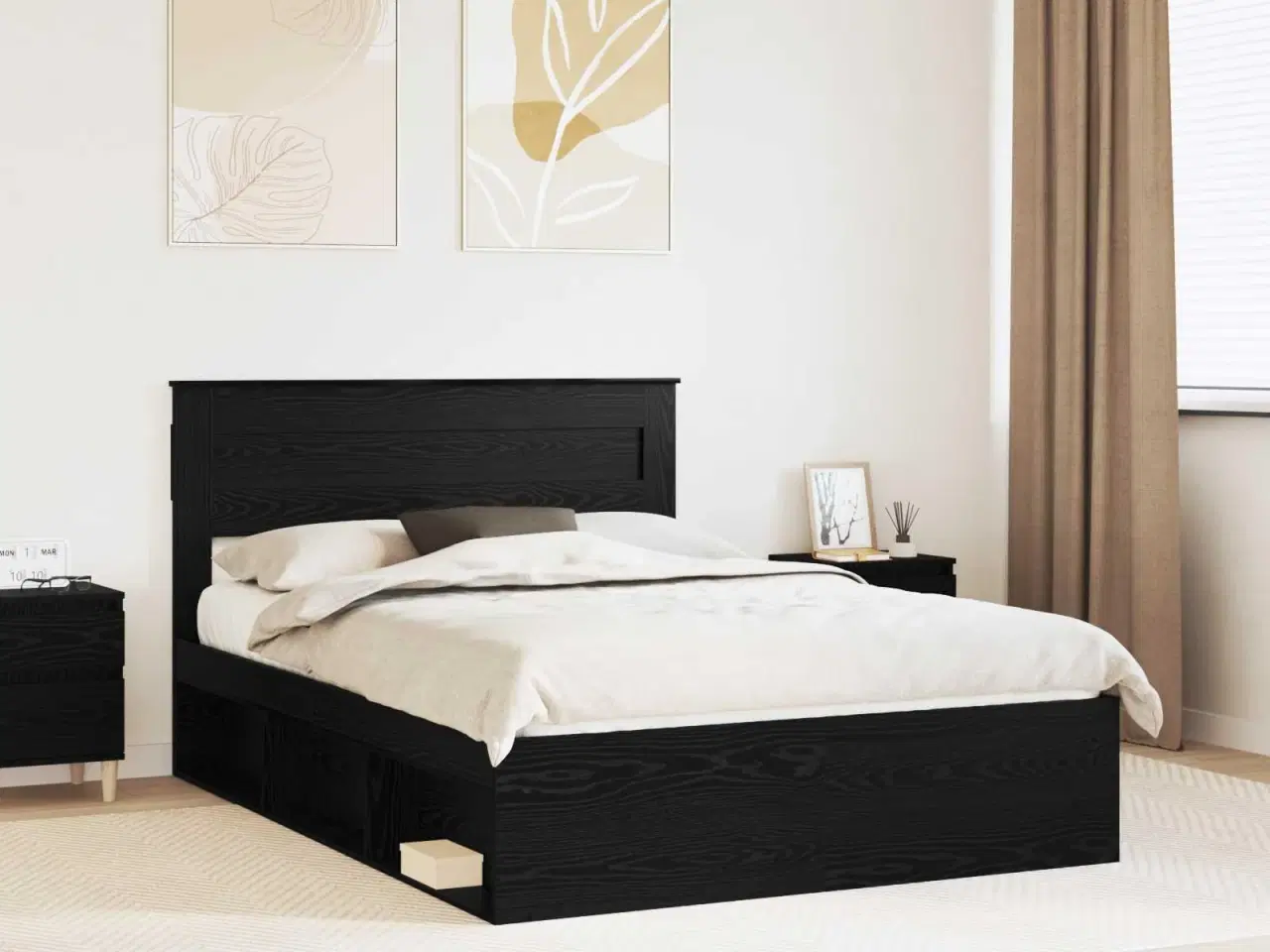 Billede 1 - Sengestel med madras Sort 140 x 200 cm Massiv fyrretræ