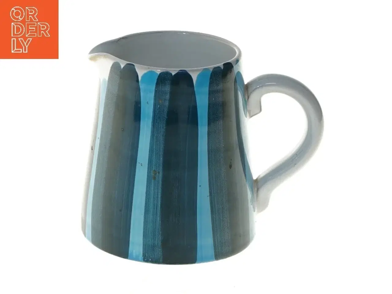 Billede 1 - Keramisk kande med blå striber (str. Ø 8 cm længde 11,5 cm)