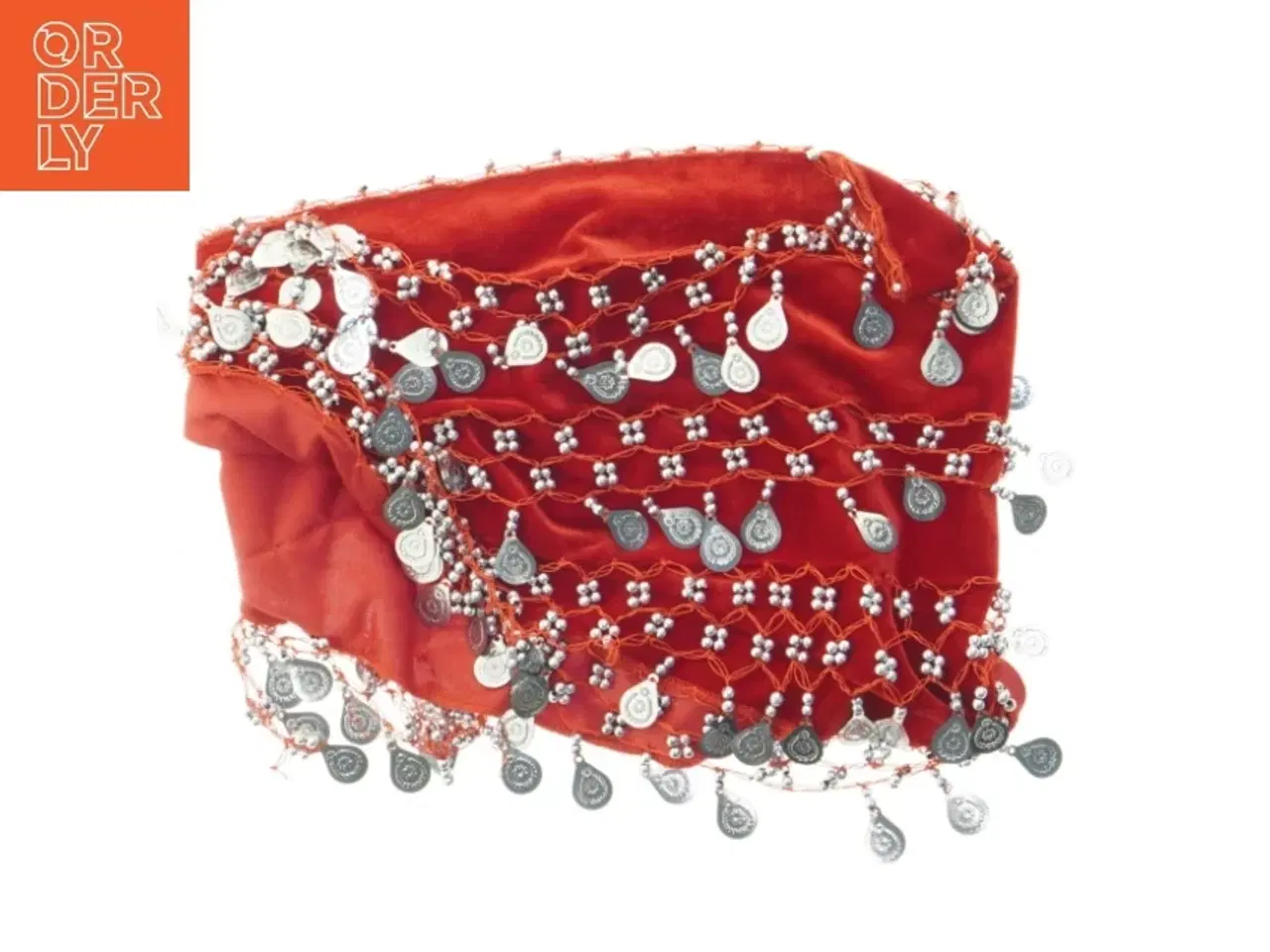 Billede 1 - Rød sjal med mønter (str. 120 cm)