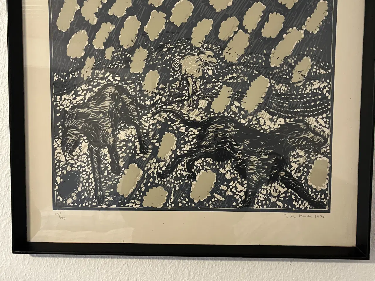 Billede 1 - Signeret lithografi af Erik heide - ulvehunde