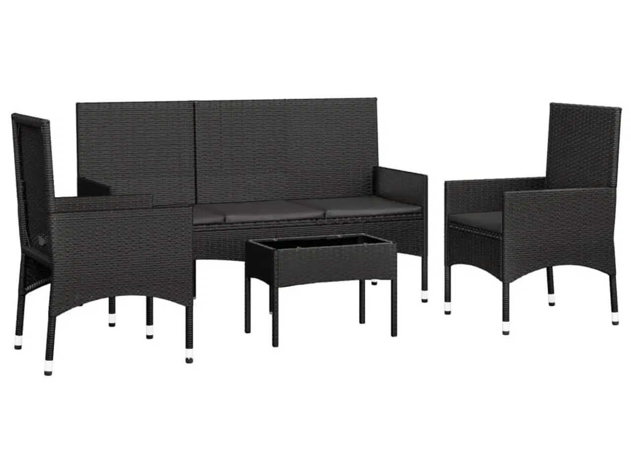 Billede 3 - Loungesæt til haven 4 dele med hynder polyrattan sort