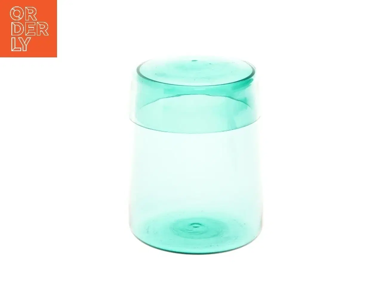 Billede 1 - Vintage grønlig glasbeholder med låg (str. Ø 9,5x13 cm)