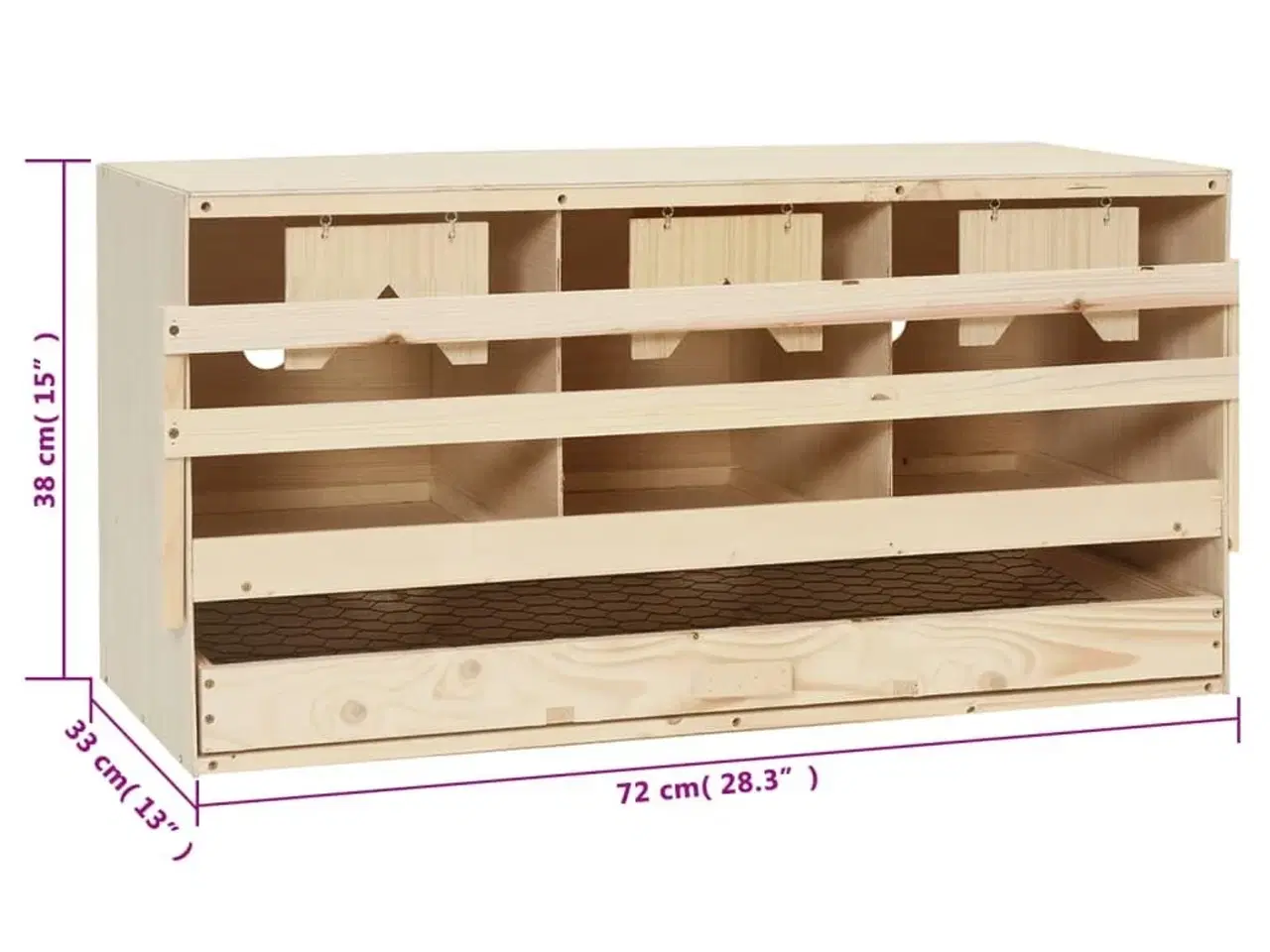 Billede 7 - Redekasse til høns med 3 rum 72x33x38 cm massivt fyrretræ