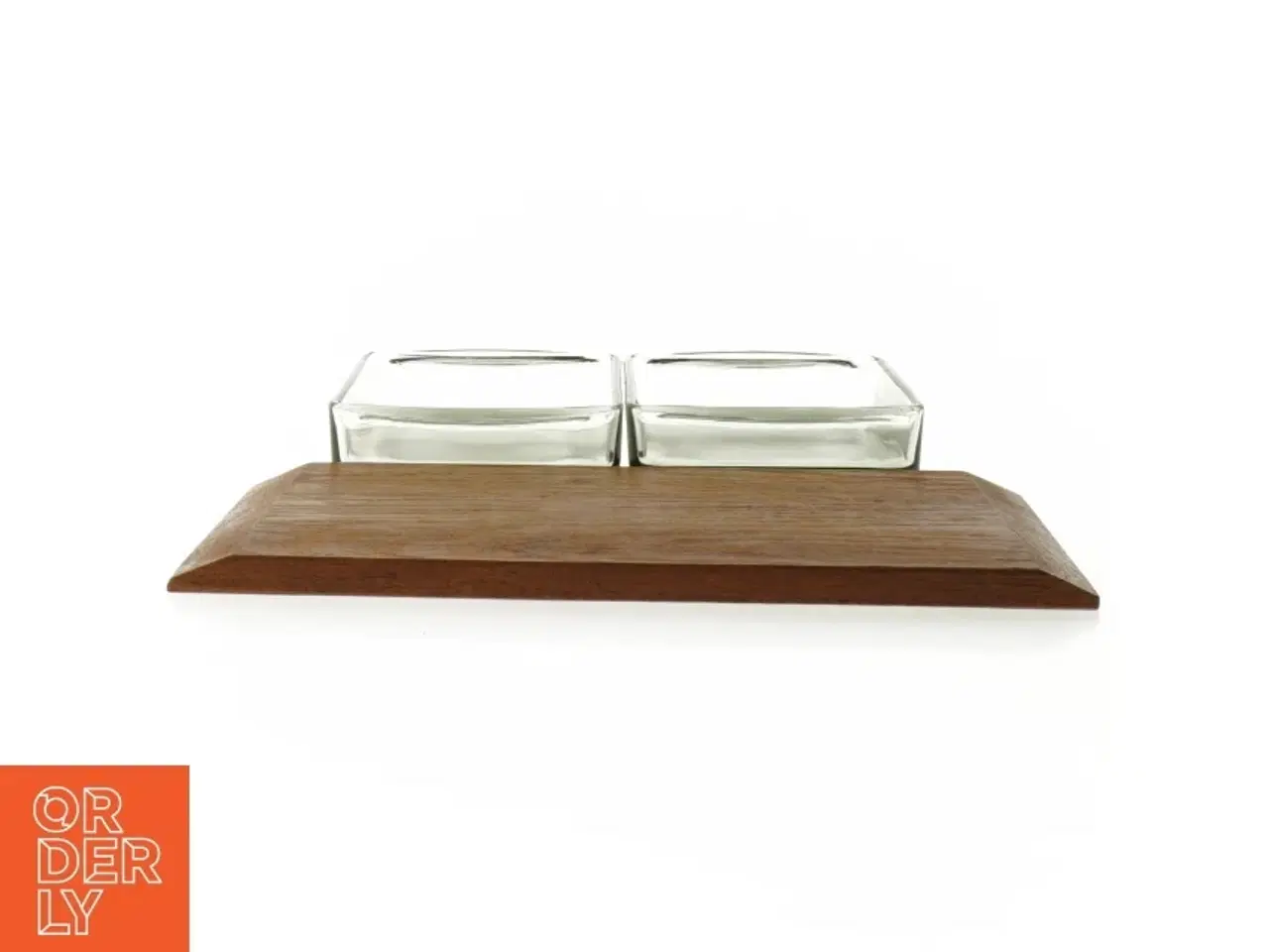 Billede 5 - Cabaret Teak træ Fad med 2 glas serverings skåle (str. 24 x 15 cm)