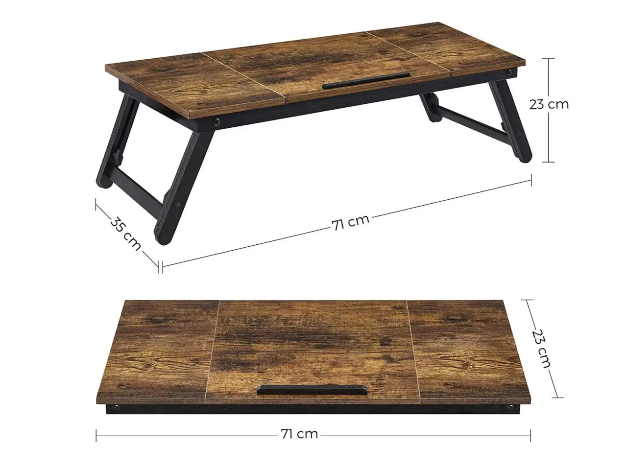 Billede 7 - Bærbar pc bord til seng/sofa justerbar vippeplade, foldeben i højden, skuffe, rustik mørkebrun