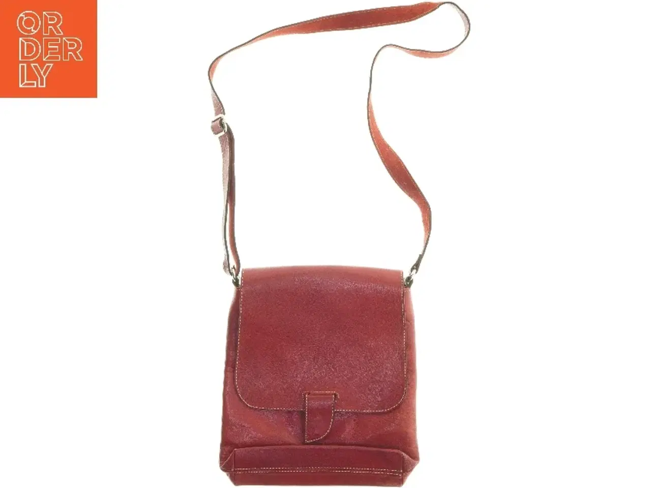Billede 1 - Rød skuldertaske i læder (str. 27,5x30,5 cm)