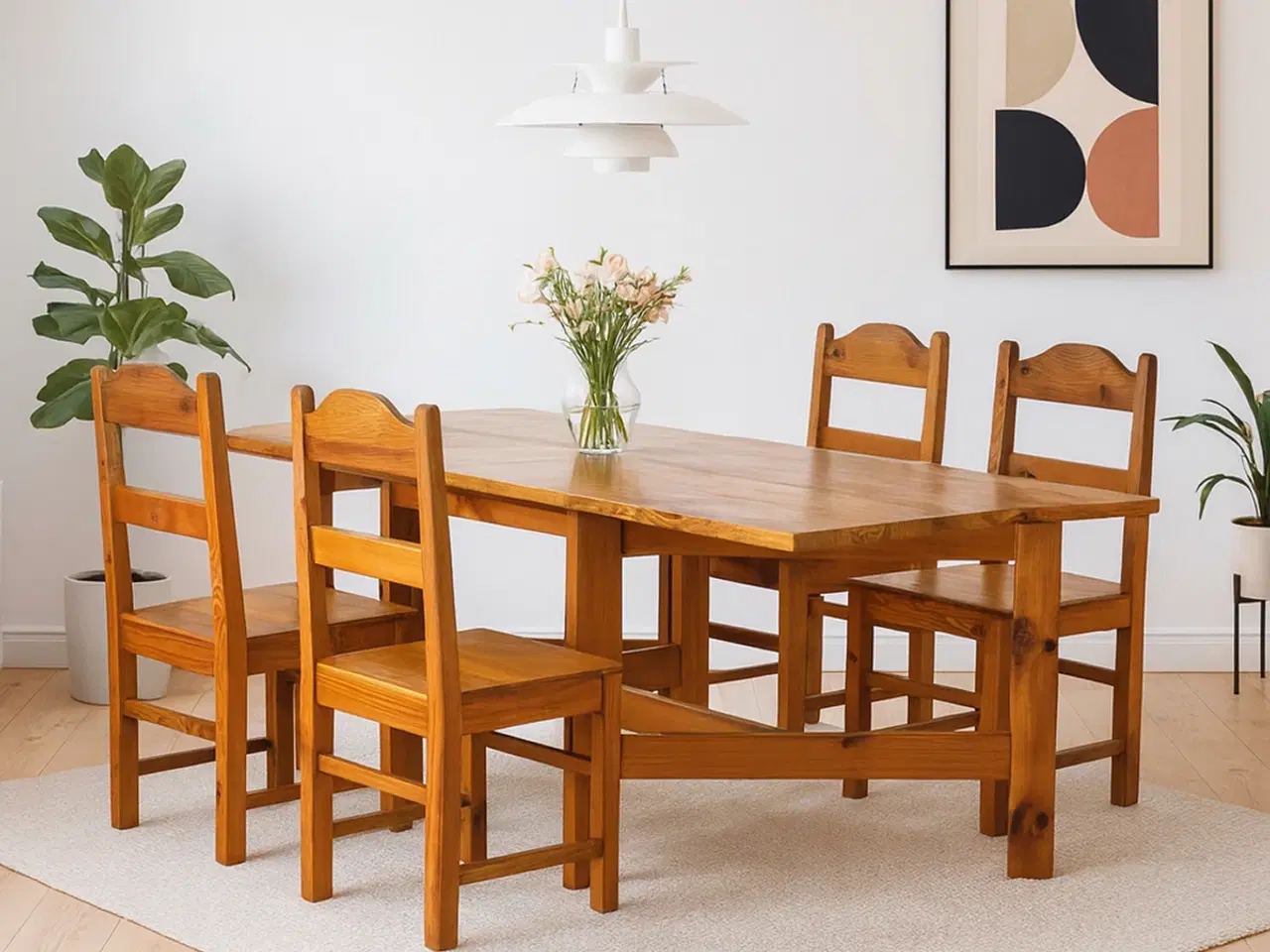 Billede 6 - Vintage slagbord/klapbord i fyrretræ med 4 stole