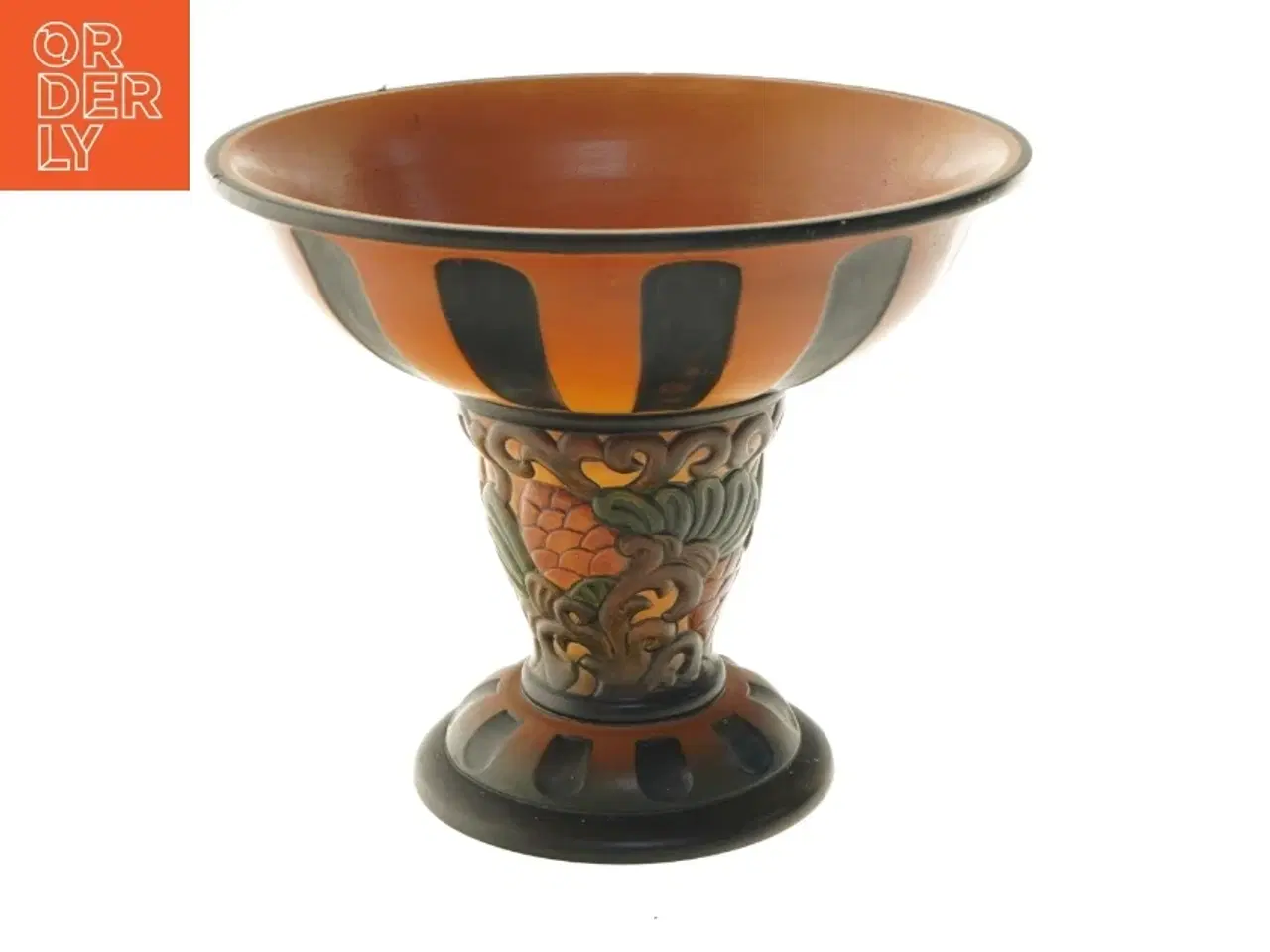 Billede 1 - AXEL SØRENSEN. Skønvirke opsats / frugtskål på fod, glaseret terrakotta, P. Ipsens Enke, model 182, Danmark, formgivet 1926. (str.