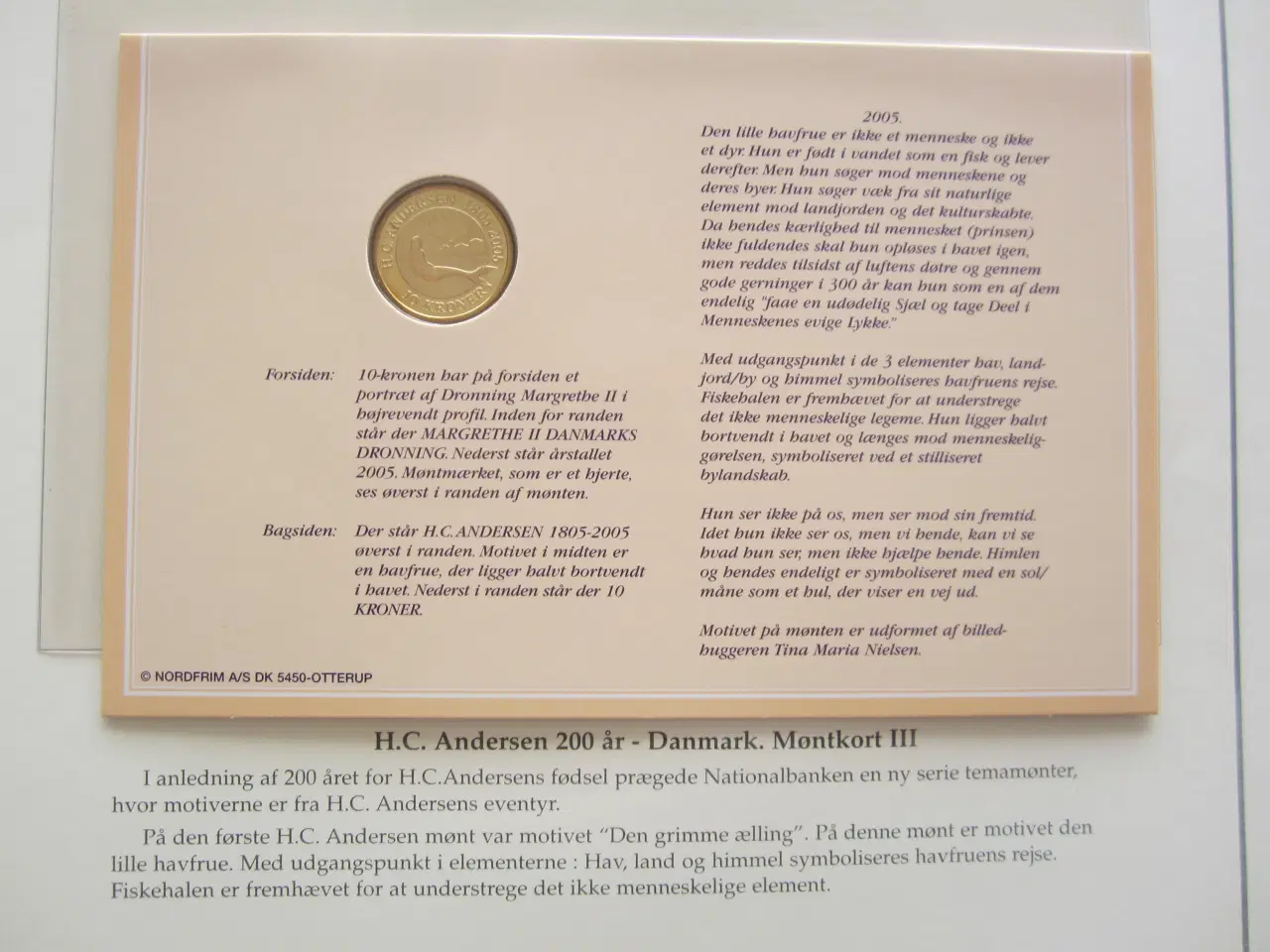 Billede 2 - Møntkort H.C. Andersen 200 år, "Den lille Havfrue"