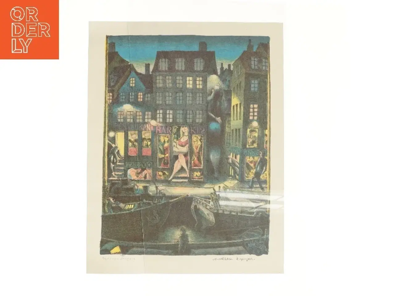 Billede 1 - Kunsttryk med bygninger (str. 43,5x55,5 cm)