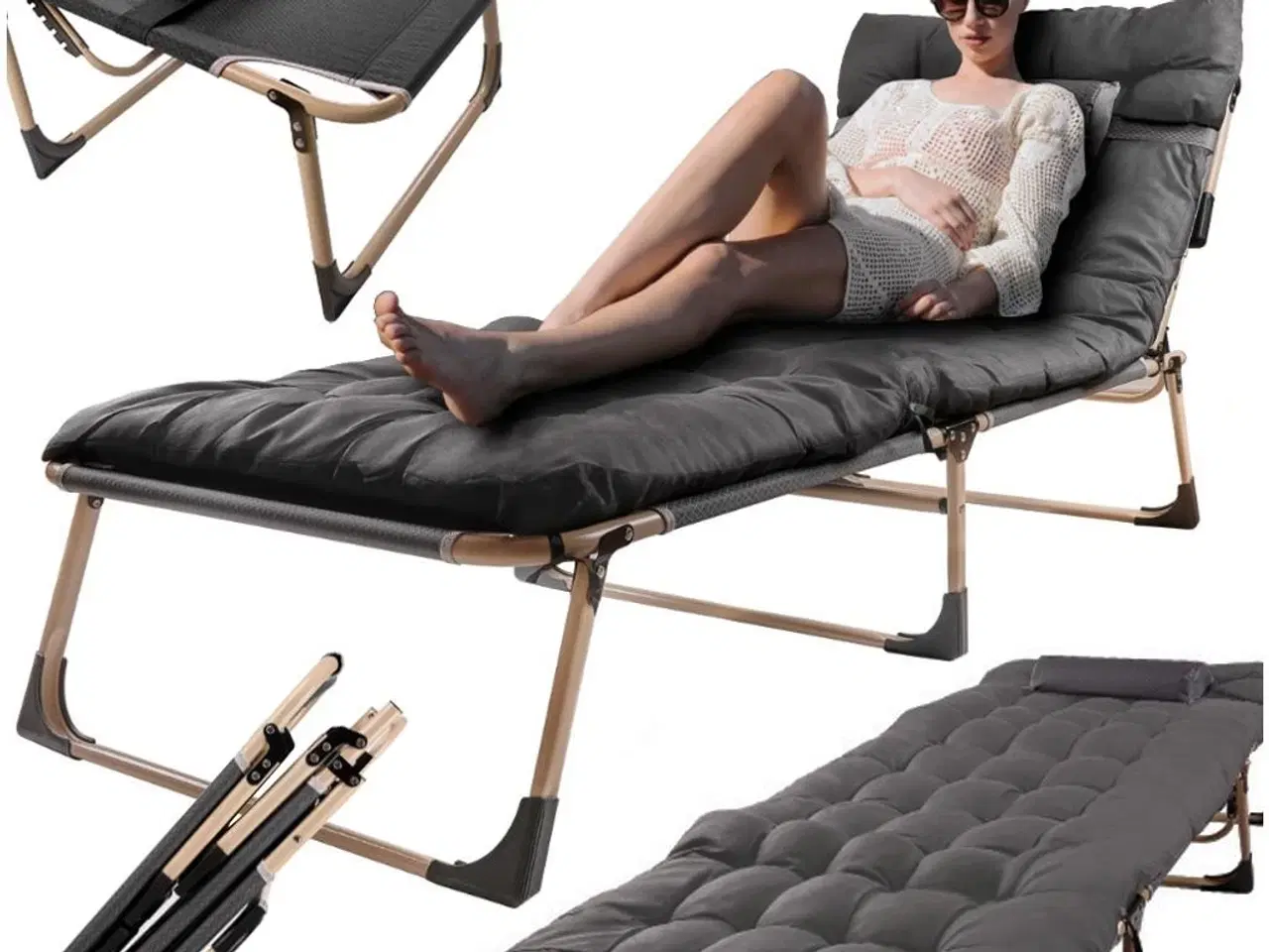 Billede 7 - Sammenklappelig feltseng 193 cm – mørkegrå med puder