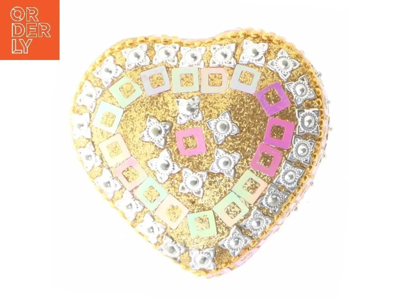 Billede 1 - Dekoreret hjerteformet skrin/æske (str. 6x5,5 cm)