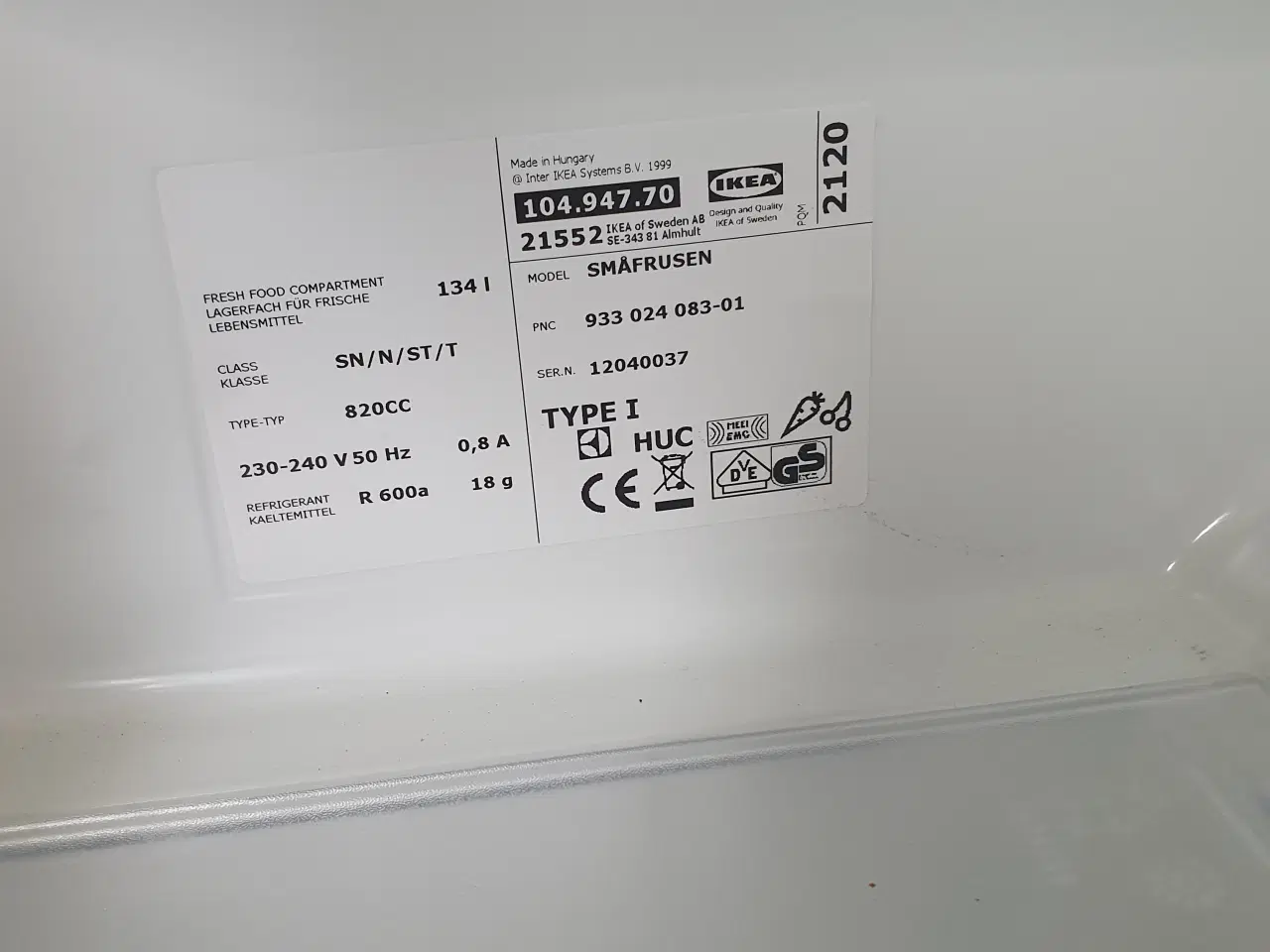Billede 3 - IKEA indbygnings køleskab 134L
