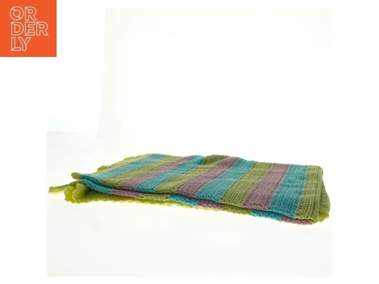Billede 2 - Hæklet tæppe med farvestriber (str. 132 x, 105 cm)