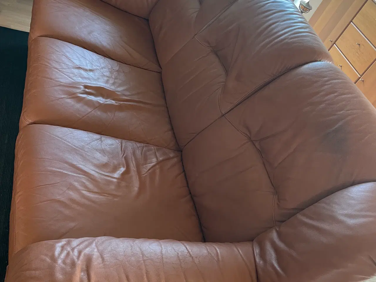 Billede 1 - 3 Pers Sofa ægte læder cognac farvet