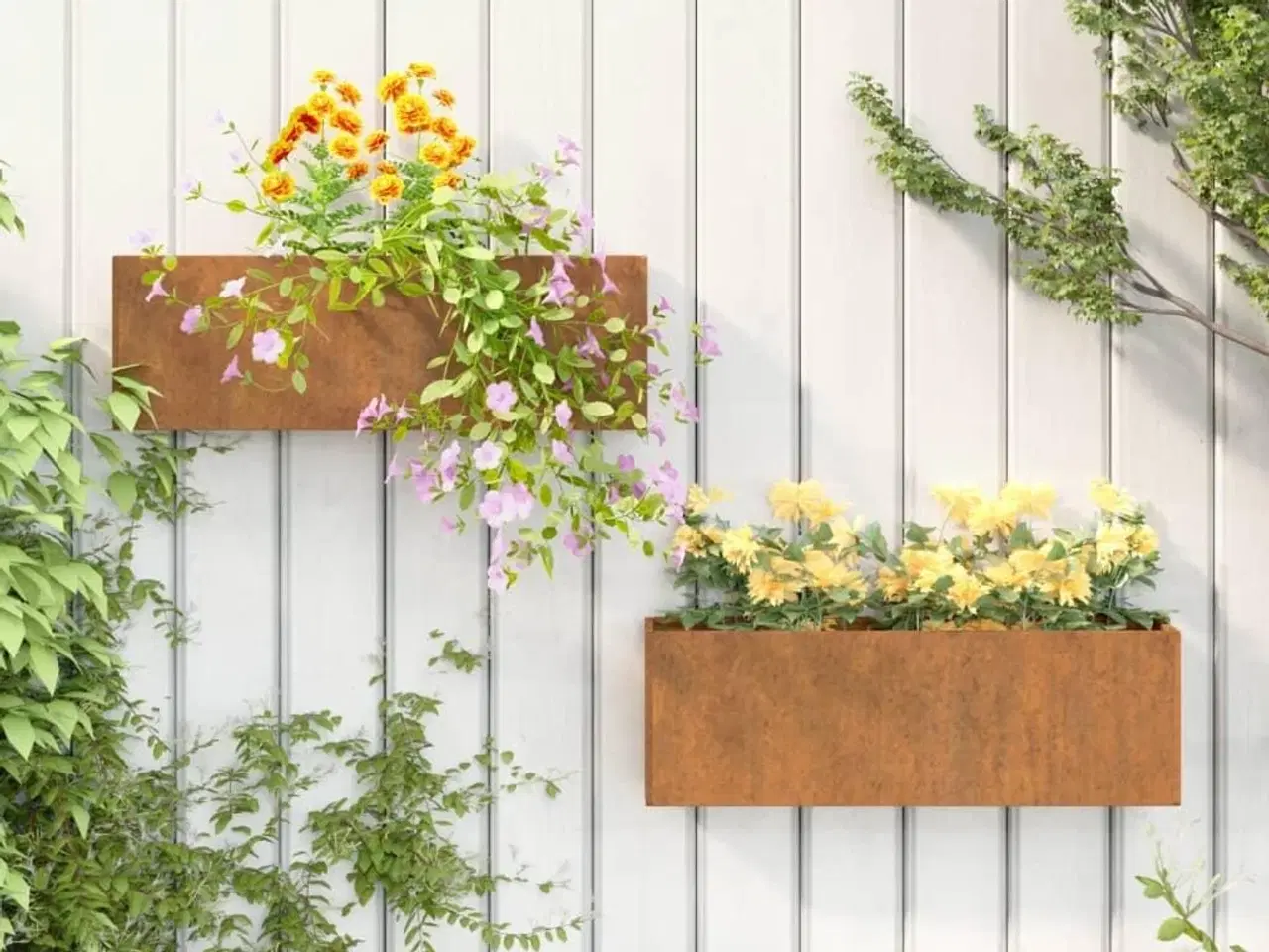 Billede 1 - Væghængte plantekasser 2 stk. 53x10x17 cm cortenstål rustfarvet