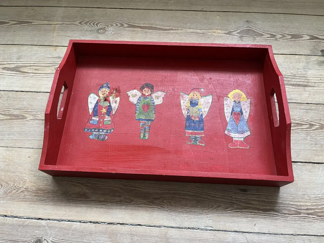 Billede 1 - Rød træ bakke med engle