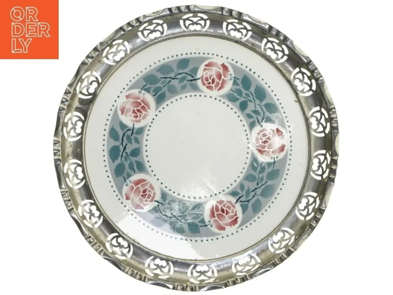 Billede 1 - Rundt fad med blomsterdesign (str. Ø 26,5 cm)