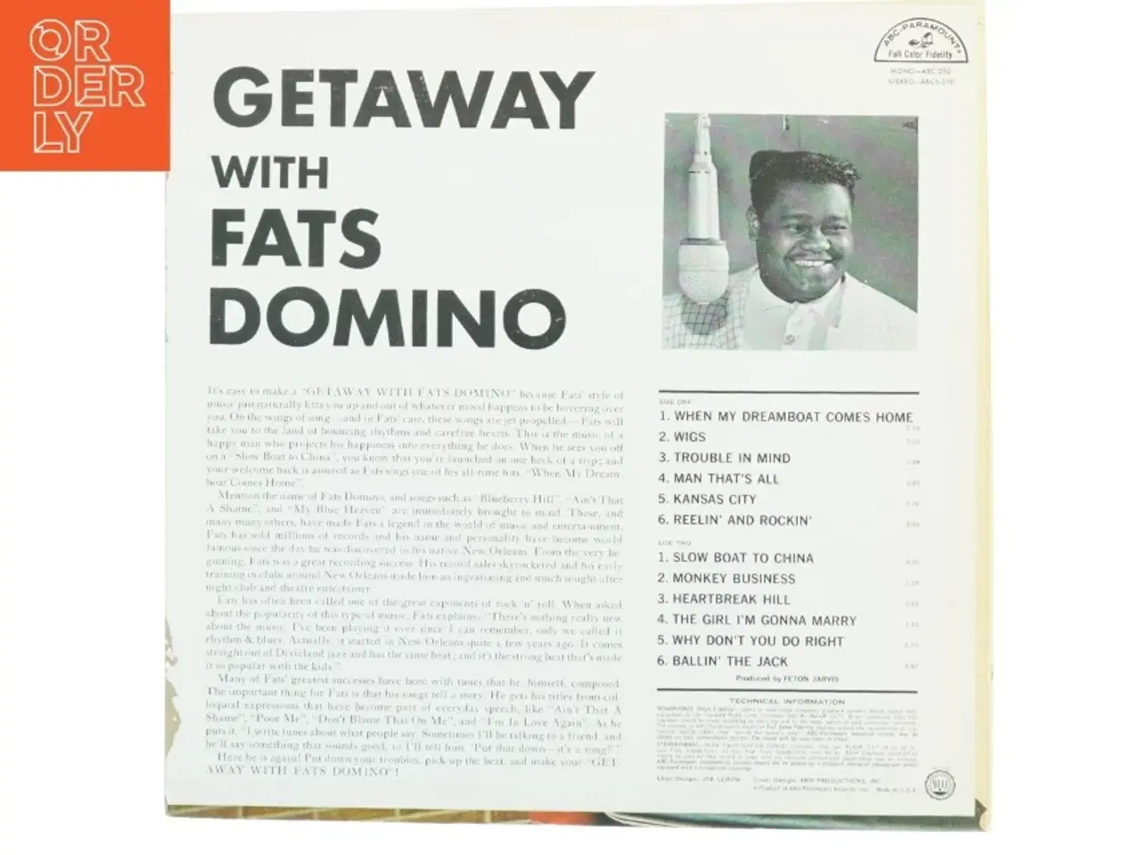 Billede 2 - Fats Domino Getaway (LP) fra ABC-Paramount (str. 31 x 31 cm)