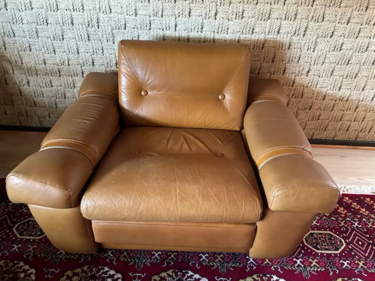 Billede 2 - Sofagruppe 3-2-1 i cognacfarvet læder + glasbord