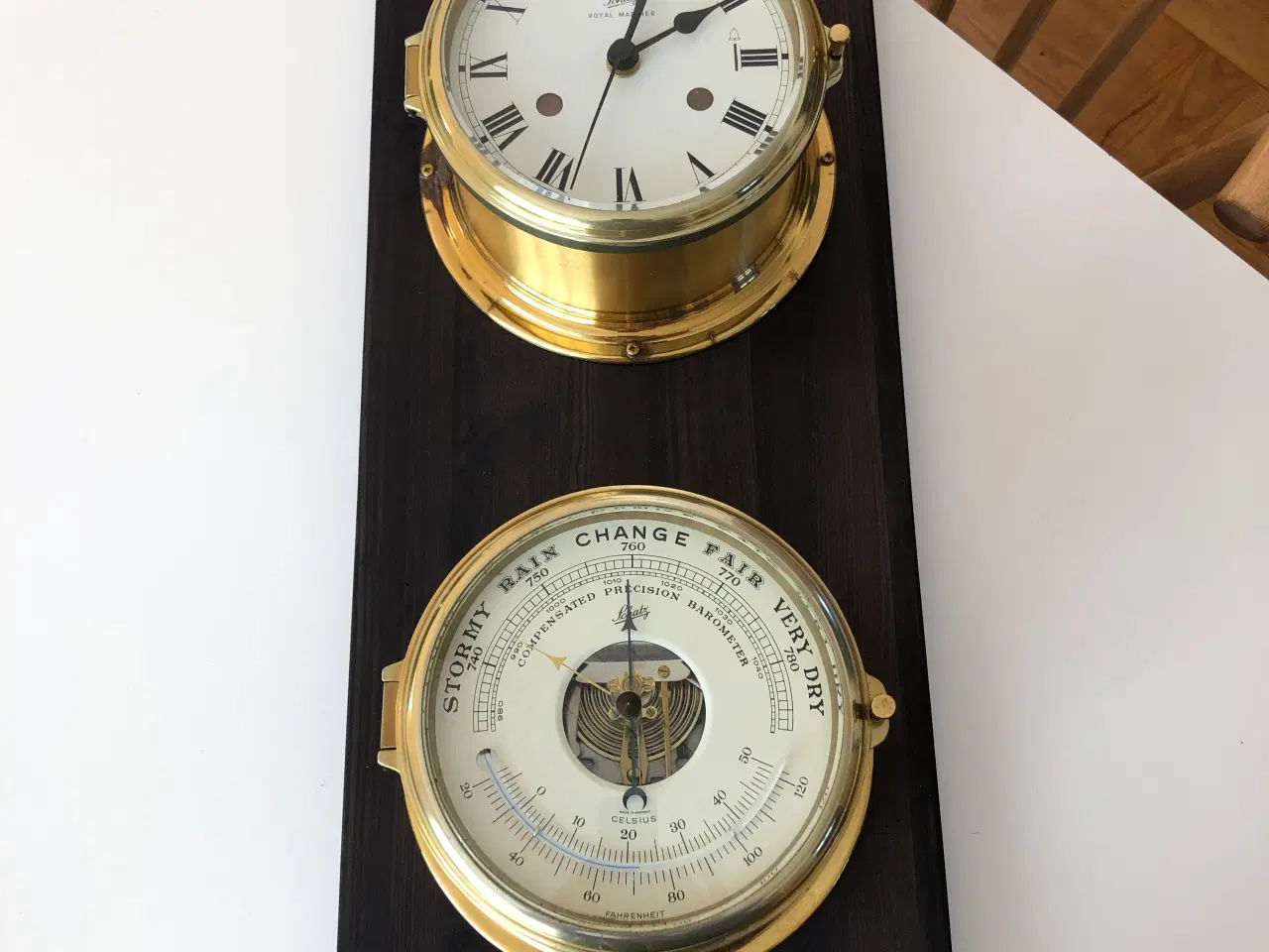 Billede 1 - Schatz skibsur og barometer på bejset plade