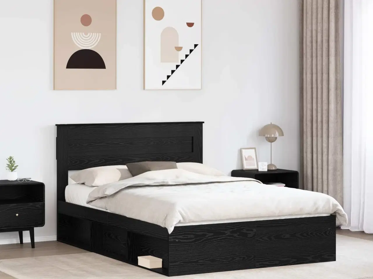 Billede 3 - Sengestel med madras Sort 140 x 200 cm Massiv fyrretræ