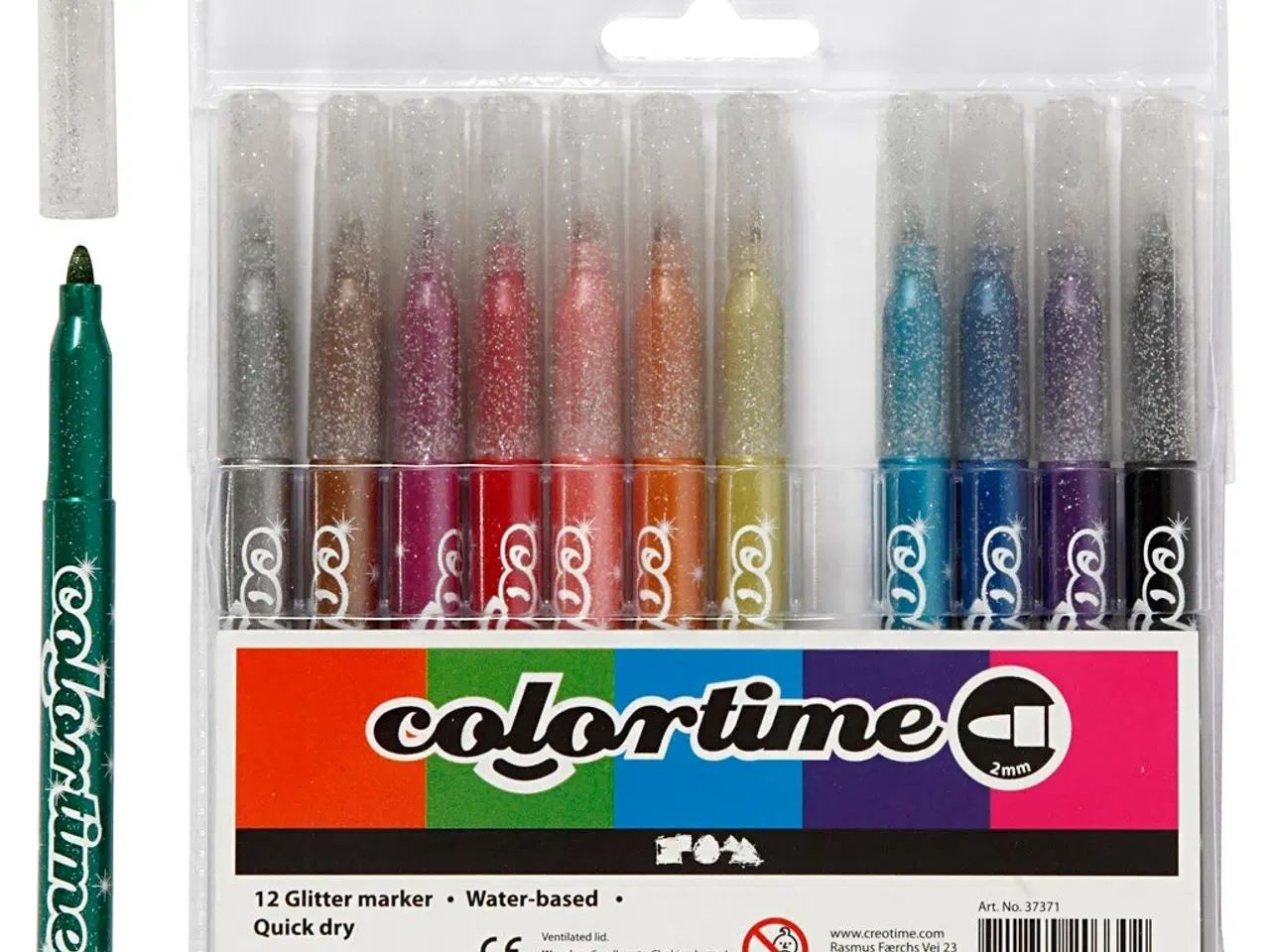 Billede 1 - Colortime Glittertusch, streg 2 mm, ass. farver, 12stk./ 1 pk.