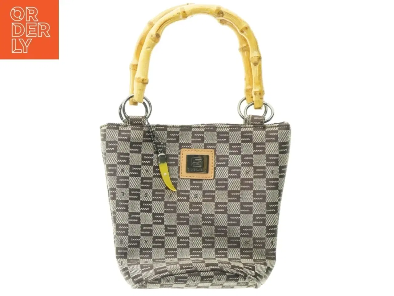 Billede 1 - Mønstret håndtaske med bambushåndtag fra Sisley (str. 19 x 21 cm)