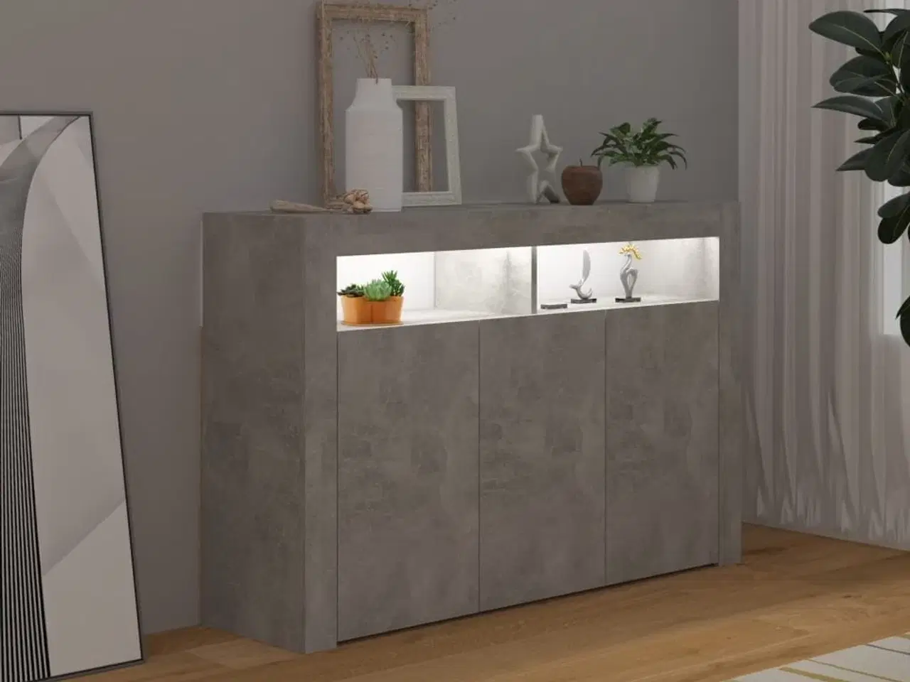 Billede 7 - Skænk med LED-lys 115,5x30x75 cm betongrå