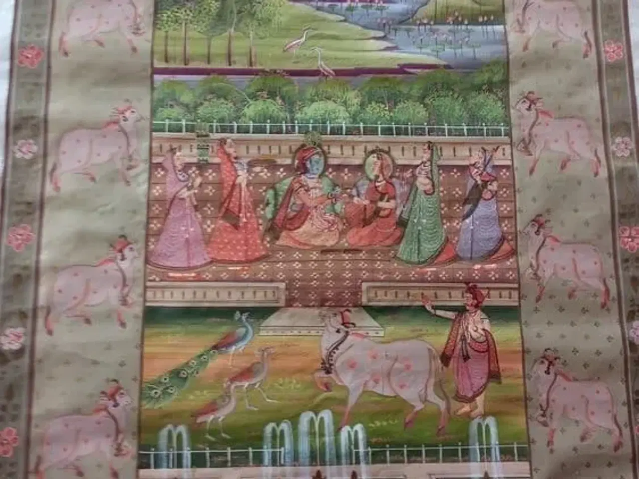Billede 1 - Indisk Gouache maleri på silke