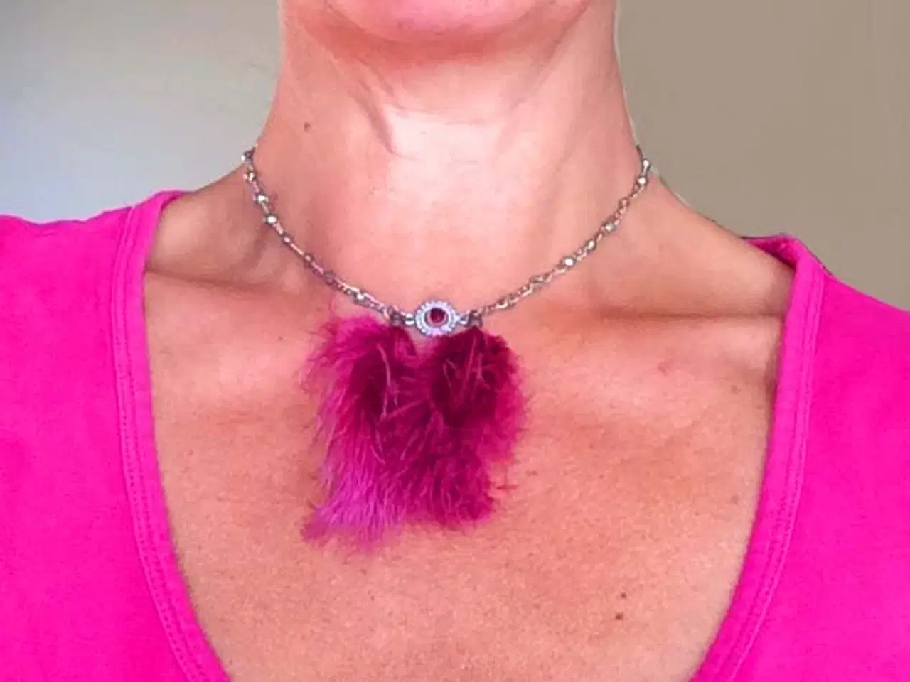 Billede 2 - Håndlavet halskæde med fjer # Unika