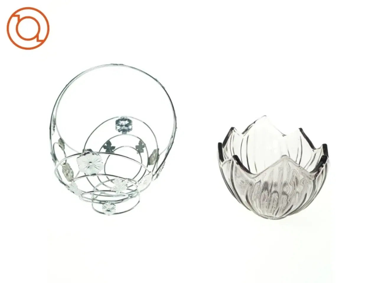 Billede 7 - Ornamenteret Sølv kurv med lillatonet glasskål (str. 26 x 16 cm)